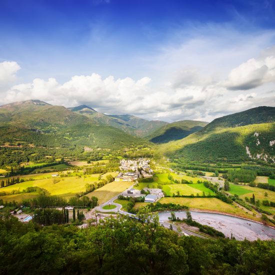 pyrenees mountain landscape with village